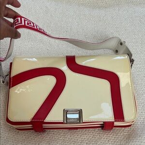 Excellent Condition Versace Cream and Red Shoulder Bag